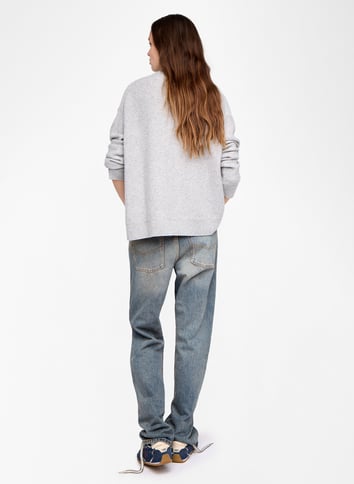 Pull droit col V en cachemire imprimé ZADIG&VOLTAIRE Gris